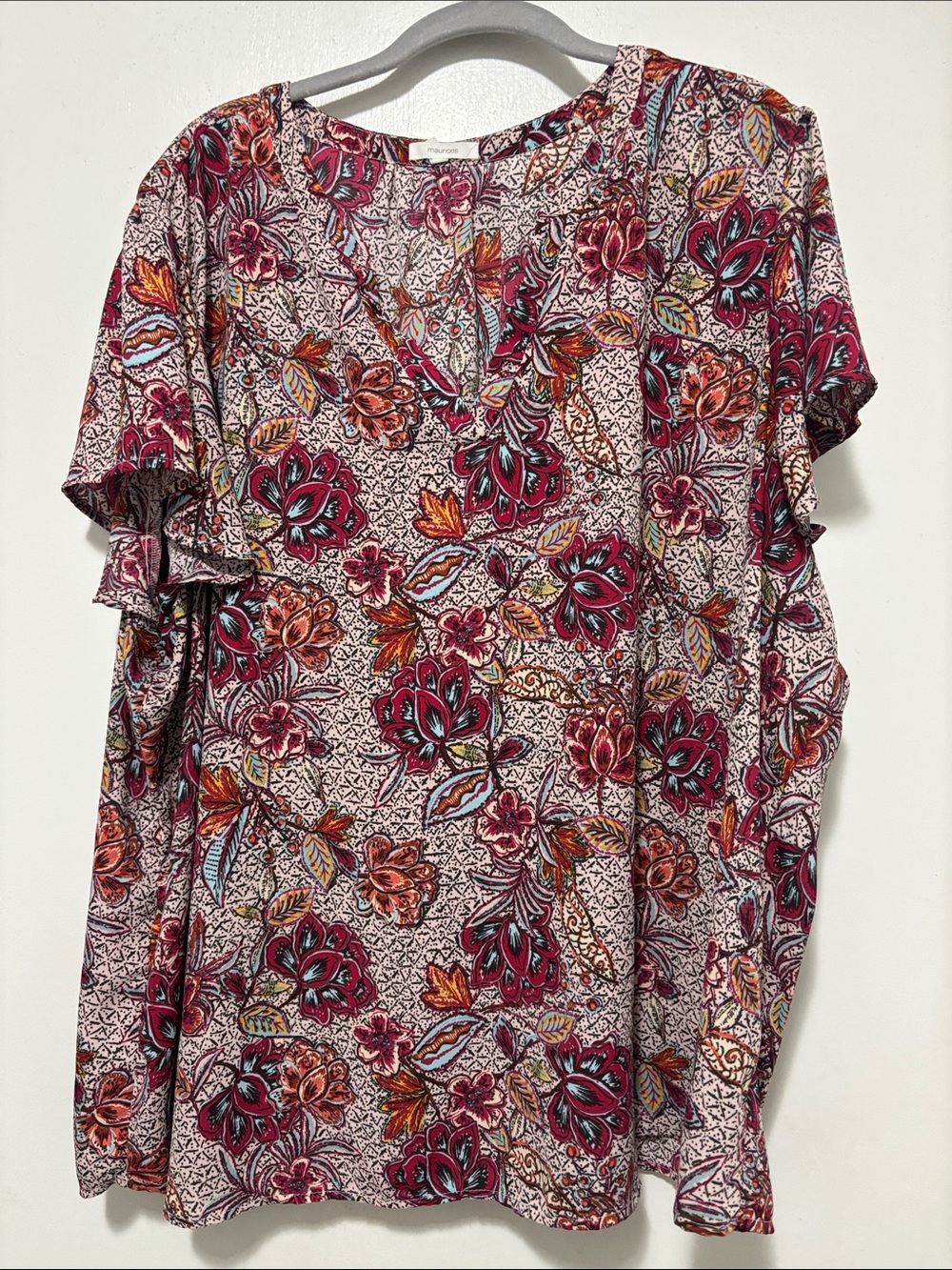 Maurices Pink Multi Floral Short Sleeve Tee